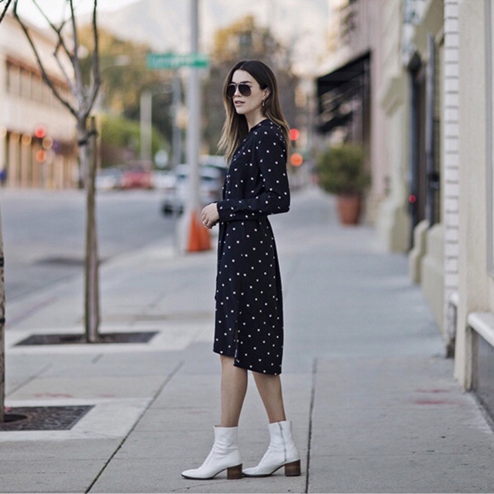 Ann Taylor Double Dot navy long sleeve shirt dress - Picture 2 of 14